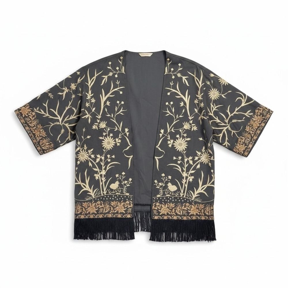 Soft Surroundings Kimono Embroidered w/Fringe bohemian western size M